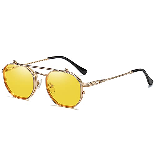 AGRIEVE Retro Metall Punk Polygon Quadratisch Herren Sonnenbrille Mode Damen Flip Klar Ozean Linse Sonnenbrillen Shades UV400,Golden gelb,Einheitsgröße von AGRIEVE