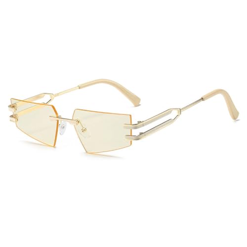 AGRIEVE Retro Randlose Sonnenbrille Damen Herren Punk Metall Sonnenbrille Damen Rahmenlose Brillen UV400 Shades Fashion Brillen, C5Gold, Hellbraun, Einheitsgröße von AGRIEVE