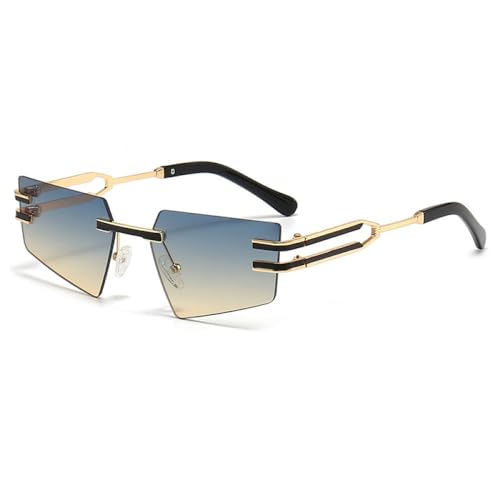 AGRIEVE Retro Randlose Sonnenbrille Damen Herren Punk Metall Sonnenbrille Damen Rahmenlose Brillen UV400 Shades Fashion Brillen,Gold,BlauBraun,Einheitsgröße von AGRIEVE