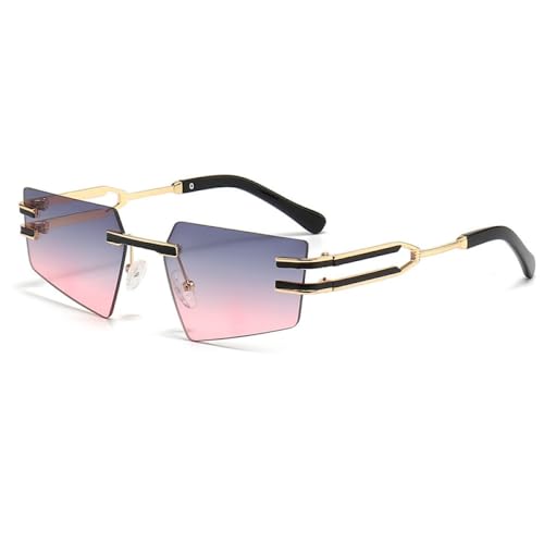 AGRIEVE Retro Randlose Sonnenbrille Damen Herren Punk Metall Sonnenbrille Damen Rahmenlose Brillen UV400 Shades Fashion Brillen,Gold,GrauPink,Einheitsgröße von AGRIEVE