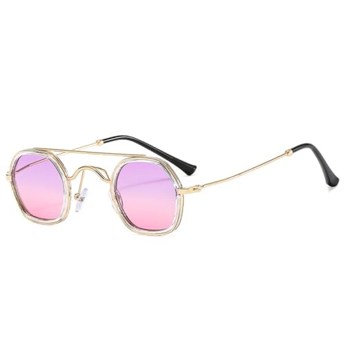 AGRIEVE Retro-Sonnenbrille mit Doppelsteg, quadratisch, Polygon, Damen, modisch, klare Ozean-Farbverlaufsgläser, UV400, Punk-Sonnenbrille für Herren, Klar, Lila, Rosa, Einheitsgröße von AGRIEVE