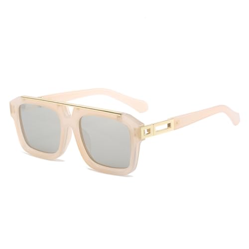 AGRIEVE Retro-Sonnenbrille mit Doppelsteg, quadratisch, für Damen, modische Bonbonfarben, UV400-Schutz, silberfarben verspiegelte Sonnenbrille für Herren, Champagner-Silber, Einheitsgröße von AGRIEVE
