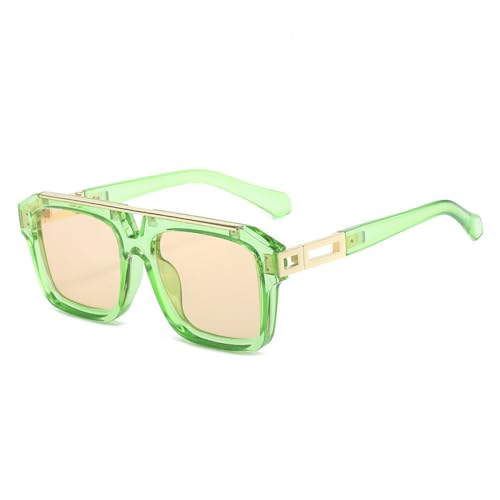 AGRIEVE Retro-Sonnenbrille mit Doppelsteg, quadratisch, für Damen, modische Bonbonfarben, UV400-Schutz, silberfarben verspiegelte Sonnenbrille für Herren, Grün-Champagner, Einheitsgröße von AGRIEVE