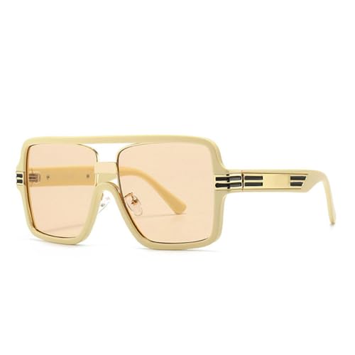 AGRIEVE Retro Übergroße Quadratische Doppelte Sonnenbrille Für Damen Modische Sonnenbrillen UV400 Schutz Für Herren Quadratische Leoparden-Sonnenbrille,Beige Champagner,Einheitsgröße von AGRIEVE