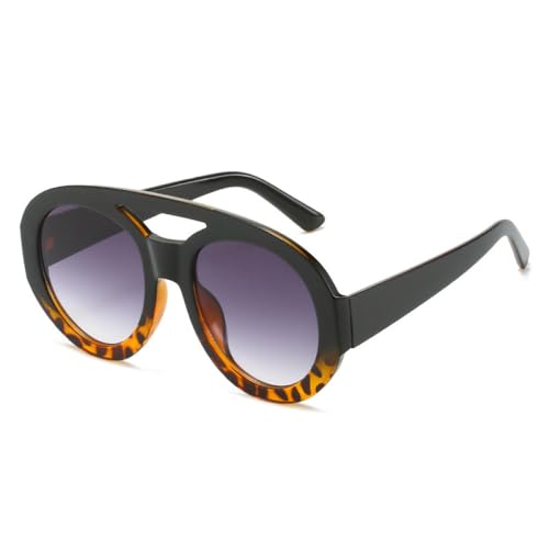 AGRIEVE Runde, übergroße Sonnenbrille, Damen, ovale Sonnenbrille, Herren, Vintage-Brille für Damen, BlackLeopard, Einheitsgröße von AGRIEVE