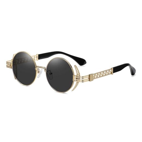 AGRIEVE Runde Steampunk-Sonnenbrille für Männer, Retro-Damen, Metall, UV400, Spiegel, Punk-Brille, 4 Gold Schwarz, Einheitsgröße von AGRIEVE