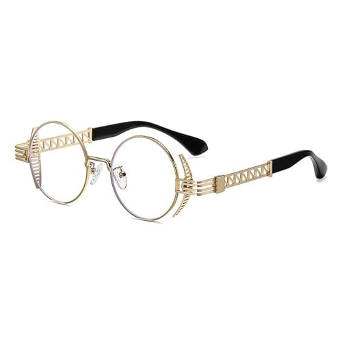 AGRIEVE Runde Steampunk-Sonnenbrille für Männer, Retro-Damen, Metall, UV400, verspiegelt, Punk-Brille, 7 Gold, transparent, Einheitsgröße von AGRIEVE