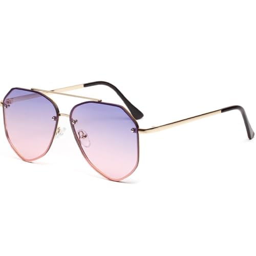AGRIEVE Sonnenbrille im Retro-Stil, verspiegelt, für Damen und Herren, Luxus-Sonnenbrille aus Metall, Vintage-Look, UV400, Violett/Pink, Einheitsgröße von AGRIEVE
