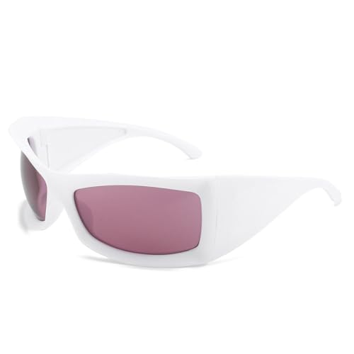 AGRIEVE Sonnenbrille mit großem Rahmen, für Damen und Herren, sportlich, trendig, zum Reiten, für Damen, gewickelte Brille, UV400, Weiß/Lila, Einheitsgröße von AGRIEVE