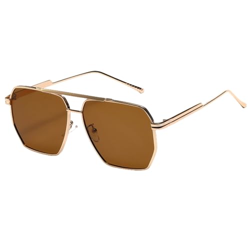 AGRIEVE Sonnenbrille mit großem Rahmen für Herren, Metall, Doppelsteg, quadratische Sonnenbrille, UV400, Damen, gelb, braun, Unisex-Brille, Gold mit Braun, Einheitsgröße von AGRIEVE