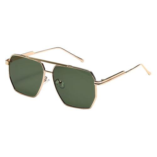 AGRIEVE Sonnenbrille mit großem Rahmen für Herren, Metall, Doppelsteg, quadratische Sonnenbrille, UV400, Damen, gelb, braun, Unisex-Brille, Gold mit Grün, Einheitsgröße von AGRIEVE