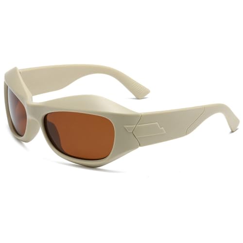 AGRIEVE Sport-Sonnenbrille, stilvoller Sonnenschutz, Punk, dicker Rahmen, übergroße Sonnenbrille für Männer und Frauen, Steampunk-Sonnenbrille zum Radfahren, Beige-Braun, Einheitsgröße von AGRIEVE