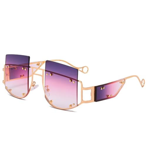 AGRIEVE Steampunk-Brille für Damen, stilvoll, UV400, halbrandlos, übergroß, Violett, Einheitsgröße von AGRIEVE