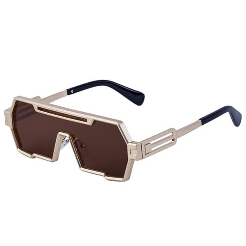 AGRIEVE Steampunk-Sonnenbrille für Herren, einteilig, Punk-Sonnenbrille für Damen, luxuriös, Vintage, übergroß, quadratisch, Fahrradbrille, große Rahmentöne, Goldbraun, Einheitsgröße von AGRIEVE