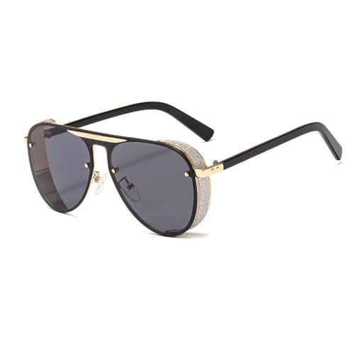 AGRIEVE Steampunk-Sonnenbrille für Herren, große Box, Damen-Sonnenbrille für Herren, modische Punk-Sonnenbrille, UV400, C1, Gold, Schwarz, Einheitsgröße von AGRIEVE