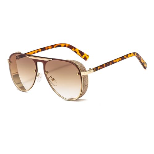 AGRIEVE Steampunk-Sonnenbrille für Herren, große Box, Damen-Sonnenbrille für Herren, modische Punk-Sonnenbrille, UV400, C3, Gold, Braun, Einheitsgröße von AGRIEVE