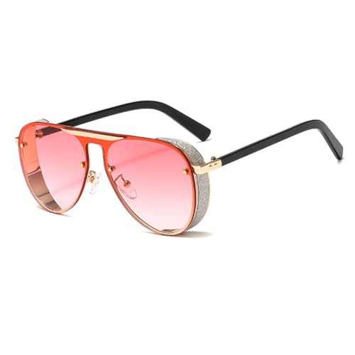 AGRIEVE Steampunk-Sonnenbrille für Herren, große Box, Damen-Sonnenbrille für Herren, modische Punk-Sonnenbrille, UV400, C4, Gold, Rot, Einheitsgröße von AGRIEVE