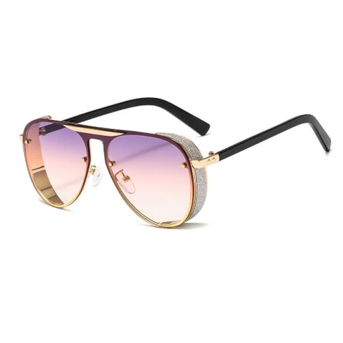 AGRIEVE Steampunk-Sonnenbrille für Herren, große Box, Damen-Sonnenbrille für Herren, modische Punk-Sonnenbrille, UV400, C5, Lila Gelb, Einheitsgröße von AGRIEVE