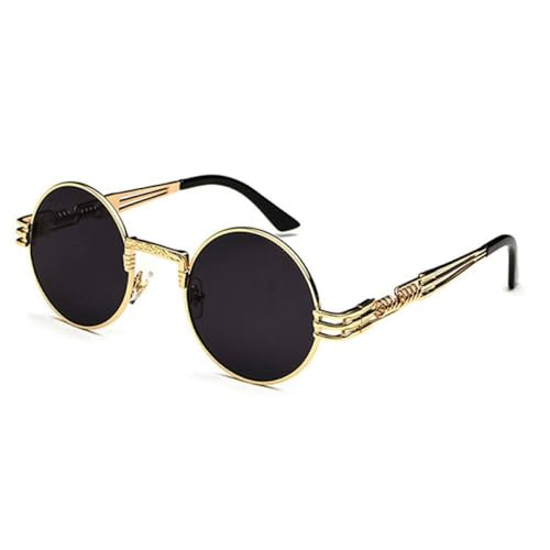 AGRIEVE Trend Schwarz Runde Sonnenbrille Frauen Hip Hop Sonnenbrille Punk Männer Steampunk Schutzbrille Luxus Rock Zubehör, 2 Gold Grau, Einheitsgröße von AGRIEVE
