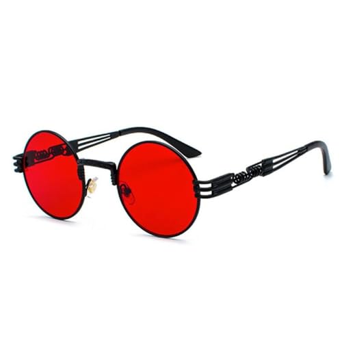 AGRIEVE Trend Schwarz Runde Sonnenbrille Frauen Hip Hop Sonnenbrille Punk Männer Steampunk Schutzbrille Luxus Rock Zubehör, 4 Schwarz Rot, Einheitsgröße von AGRIEVE