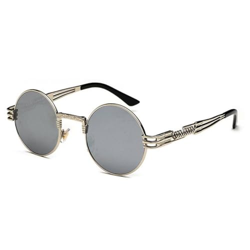 AGRIEVE Trend Schwarz Runde Sonnenbrille Frauen Hip Hop Sonnenbrille Punk Männer Steampunk Schutzbrille Luxus Rock Zubehör, 6 Silber Silber, Einheitsgröße von AGRIEVE