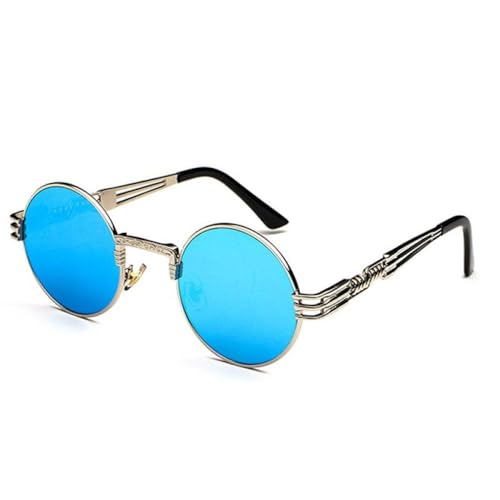 AGRIEVE Trend Schwarz Runde Sonnenbrille Frauen Hip Hop Sonnenbrille Punk Männer Steampunk Schutzbrille Luxus Rock Zubehör, 7 Silber Blau, Einheitsgröße von AGRIEVE