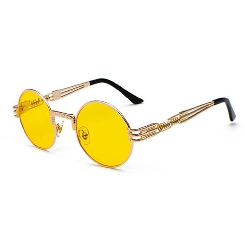AGRIEVE Trend Schwarz Runde Sonnenbrille Frauen Hip Hop Sonnenbrille Punk Männer Steampunk Schutzbrille Luxus Rock Zubehör, 8 Gold Gelb, Einheitsgröße von AGRIEVE
