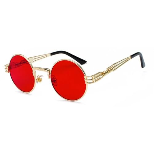 AGRIEVE Trend Schwarz Runde Sonnenbrille Frauen Hip Hop Sonnenbrille Punk Männer Steampunk Schutzbrille Luxus Rock Zubehör, 9 Gold Rot, Einheitsgröße von AGRIEVE