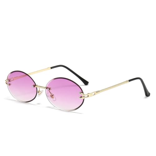 AGRIEVE Trendige randlose Damen-Sonnenbrille, ovale Punk-Sonnenbrille, Herren-Sonnenbrille, Fahrbrille, Brille, weiblich, UV400, Gold, Lila, Einheitsgröße von AGRIEVE