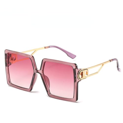 AGRIEVE Übergroße Sonnenbrille für Damen mit Persönlichkeit, modische quadratische Brille, rechteckige Brille, UV400, lila, rot, Einheitsgröße von AGRIEVE