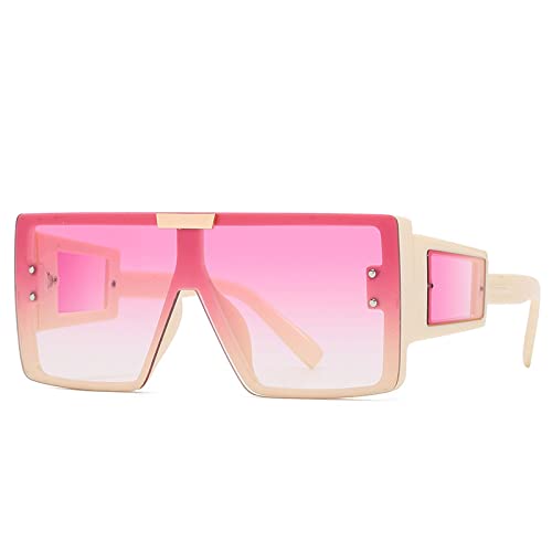 AGRIEVE Übergroße quadratische Sonnenbrille für Damen, Steampunk, einteilige Sonnenbrille mit flacher Oberseite, Vintage, großer Rahmen, UV400, Beige Pink, Einheitsgröße von AGRIEVE