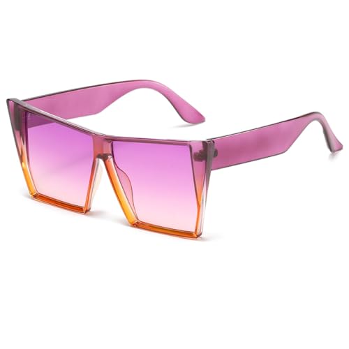 AGRIEVE Übergroße quadratische Sonnenbrille für Damen, modisch, in Gelee-Farbe, Sonnenbrille mit Verlaufsglas, UV400, Orange, Lila, Einheitsgröße von AGRIEVE