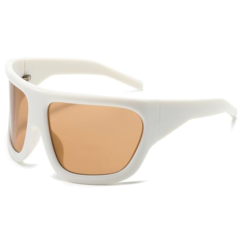 AGRIEVE Übergroße quadratische Sonnenbrille für Damen und Herren, luxuriöse Sonnenbrillen für den Außenbereich, Fahrradschutz, Steampunk-Sonnenbrille, Beige, Einheitsgröße von AGRIEVE