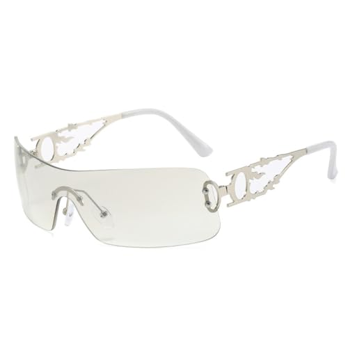 AGRIEVE Vintage Einteilige randlose Sonnenbrille für Damen und Herren, modisch, luxuriös, trendig, hohl, Punk, Hip-Hop, Sonnenbrille, Silber, Einheitsgröße von AGRIEVE