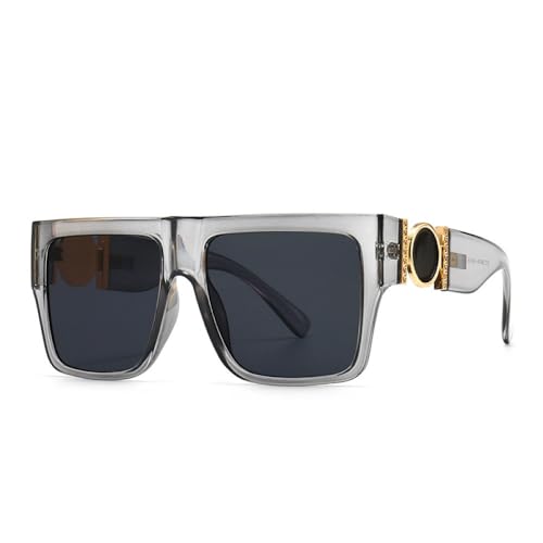 AGRIEVE Vintage Quadratische Übergroße Sonnenbrille Damen Luxus Retro Herren Flache Oberseite Sonnenbrille Hochwertige Mode Funky Eyewear,C3,Einheitsgröße von AGRIEVE
