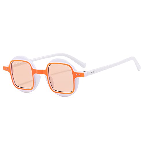 AGRIEVE Vintage Runde zweifarbige Punk-Sonnenbrille für Herren, modisch, quadratisch, klare Verlaufsgläser, Nieten für Damen, Sonnenbrille, UV400, Orange Champagner, Einheitsgröße von AGRIEVE