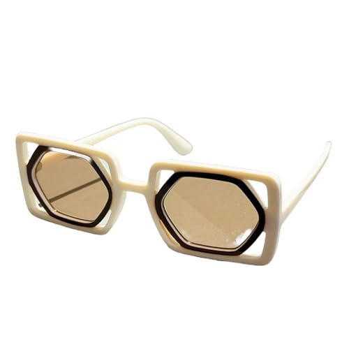 AGRIEVE Vintage-Sonnenbrille für Herren und Damen in ausgehöhlten quadratischen Farbtönen, Polygon-Luxus-UV400-Brille, Beige, Champagner, Einheitsgröße von AGRIEVE