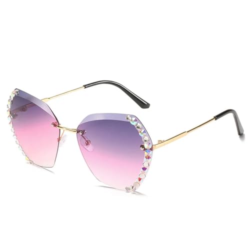 AGRIEVE Vintage-Strass-Sonnenbrille für Damen und Herren, Sonnenbrille mit Farbverlauf, UV400, 04 Lila, Rot, Weiß, Einheitsgröße von AGRIEVE