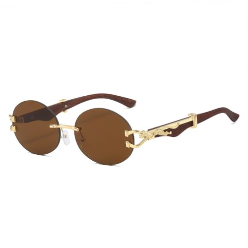 Modische randlose Sonnenbrille, rund, rahmenlos, für Herren und Damen, Luxus-Brille, UV400, Braun, Einheitsgröße von AGRIEVE