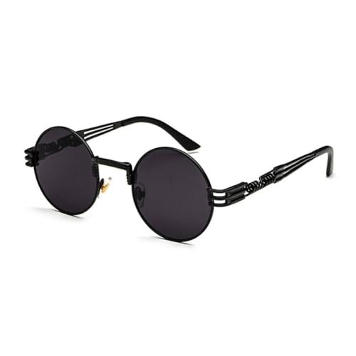 Trend Schwarz Runde Sonnenbrille Frauen Hip Hop Sonnenbrille Punk Männer Steampunk Schutzbrille Luxus Rock Zubehör, 1 Schwarz Grau, Einheitsgröße von AGRIEVE