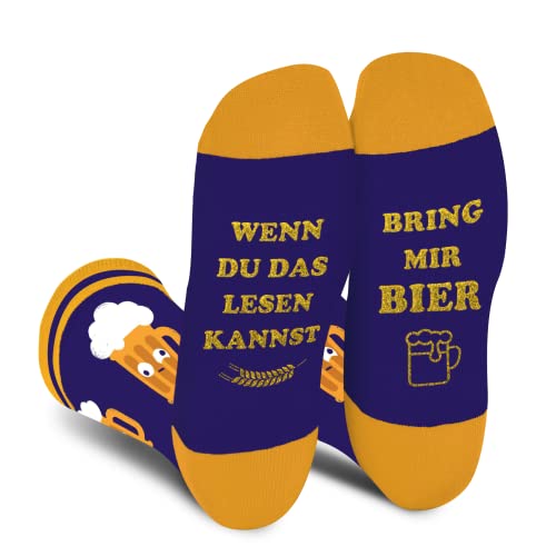 Lustige Bier Socken Herren Papa Junge - Wenn Du Das Lesen Kannst Bring Mir Bier - Bunte Männer Freund Witzige Motiv Coole Bedrucken Socken - Ostern Geschenk Vatertag Weihnachten Strümpfe Geschenkideen von AGRIMONY