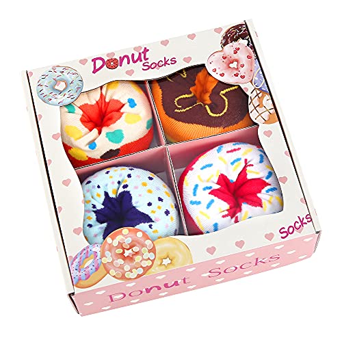 Lustige Donut Socken Box - Lustig Bunte Coole Geschenke für Frauen Damen Teenager Mädchen Mama Oma Freundin Frau - Witzige Muttertagsgeschenk Ostern Weihnachten Strümpfe Geschenkideen - 4 Paare(XL) von AGRIMONY