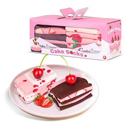 Lustige Kuchen Socken Box - Lustig Bunte Coole Geschenke für Frauen Damen Teenager Mädchen Sie Freundin Mama Oma Frau - Witzige Valentinstag Muttertag Weihnachten Strümpfe Geschenkideen - 2 Paare von AGRIMONY