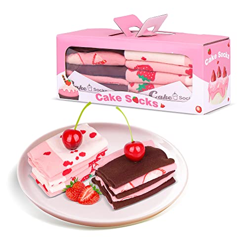 Lustige Kuchen Socken Box - Lustig Bunte Coole Geschenke für Frauen Damen Teenager Mädchen Mama Oma Sie Freundin - Witzige Muttertagsgeschenk Valentinstag Weihnachten Strümpfe Geschenkideen - 2 Paare von AGRIMONY