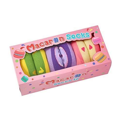 Lustige Makrone Socken Box - Lustig Bunte Coole Valentinstag Geschenke für Frauen Damen Teenager Mädchen Mütter Frau- Witzige Motiv Coole Verrückte Socken Weihnachten Strümpfe Geschenkideen-3 Paar von AGRIMONY