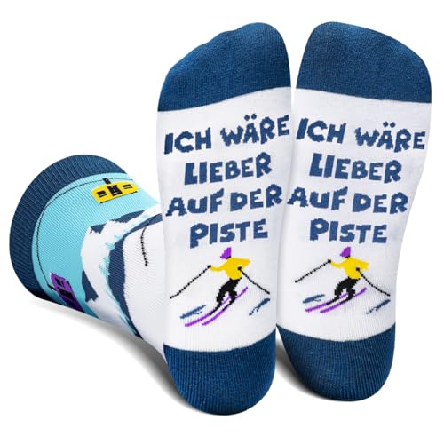 AGRIMONY Lustige Socken Herren Damen Jungen - Witzige Skisocken mit Spruch ICH WÜRDE LIEBER AUF DER PISTE - Bunte Coole Verrückte Geschenke Weihnachten Ostern Vatertag Geschenkideen für Papa Männer von AGRIMONY