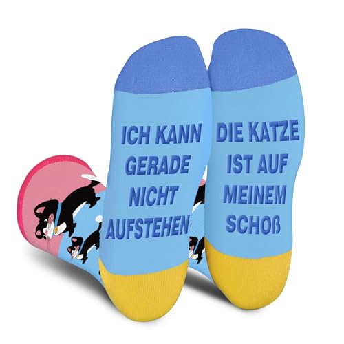 Lustige Socken für Frauen Mama Teenager Mädchen Oma Freundin Sie–"I Can't Get Up Right Now The Cat Is On My Lap-Niedliche Verrückt Flippig Niedlich Valentinstag Muttertag Weihnachtsstrumpf Geschenke von AGRIMONY