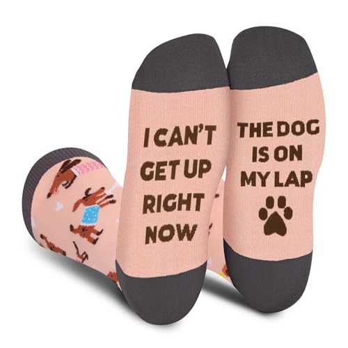 Lustige Socken für Frauen Mama Teenager Mädchen Oma Freundin Sie–"I Can't Get Up Right Now The Dog Is On My Lap-Niedliche Verrückt Flippig Niedlich Valentinstag Muttertag Weihnachtsstrumpf Geschenke von AGRIMONY
