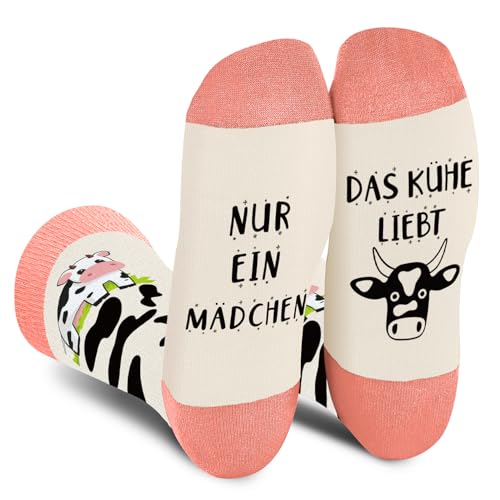 AGRIMONY Lustige Socken für Frauen Mama Teenager Mädchen Oma Freundin Sie–NUR EIN MÄDCHEN DAS KÜHE LIEBT - Niedliche Verrückt Flippig Niedlich Valentinstag Muttertag Weihnachtsstrumpf Geschenke von AGRIMONY