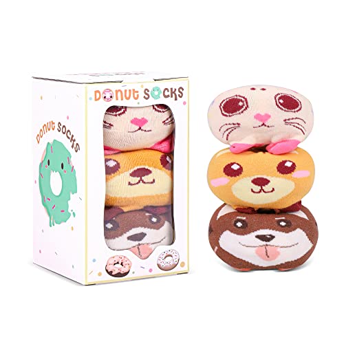 Lustige Animal Donut Socken Box - Lustig Bunte Coole Geschenke für Frauen Damen Teenager Mädchen Sie Freundin Mama Oma - Witzige Valentinstag Muttertag Weihnachten Strümpfe Geschenkideen Funny Socks von AGRIMONY